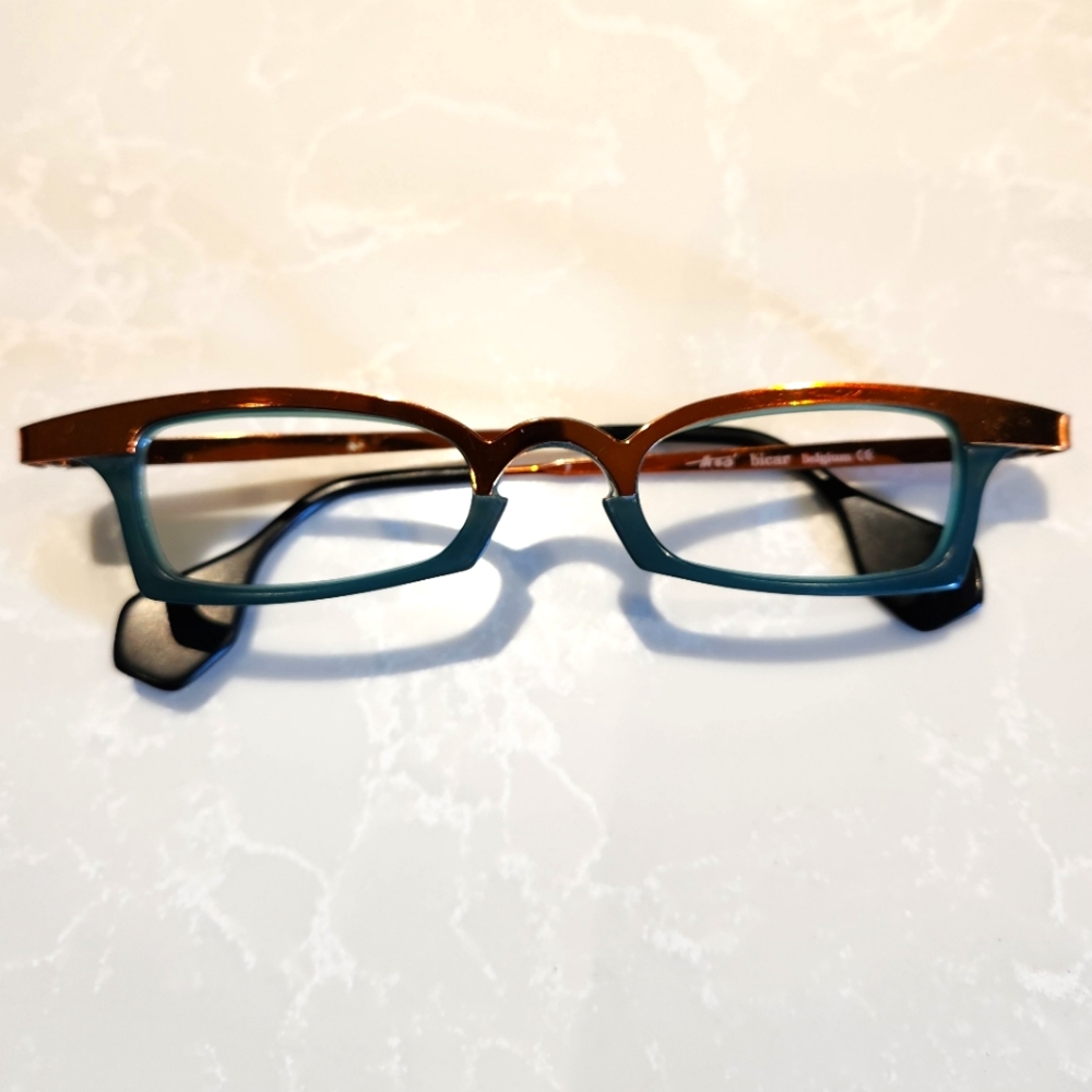 Rare Vintage THEO BELGIUM Bicar Funky Turquoise Copper Split Eyeglasses Frames